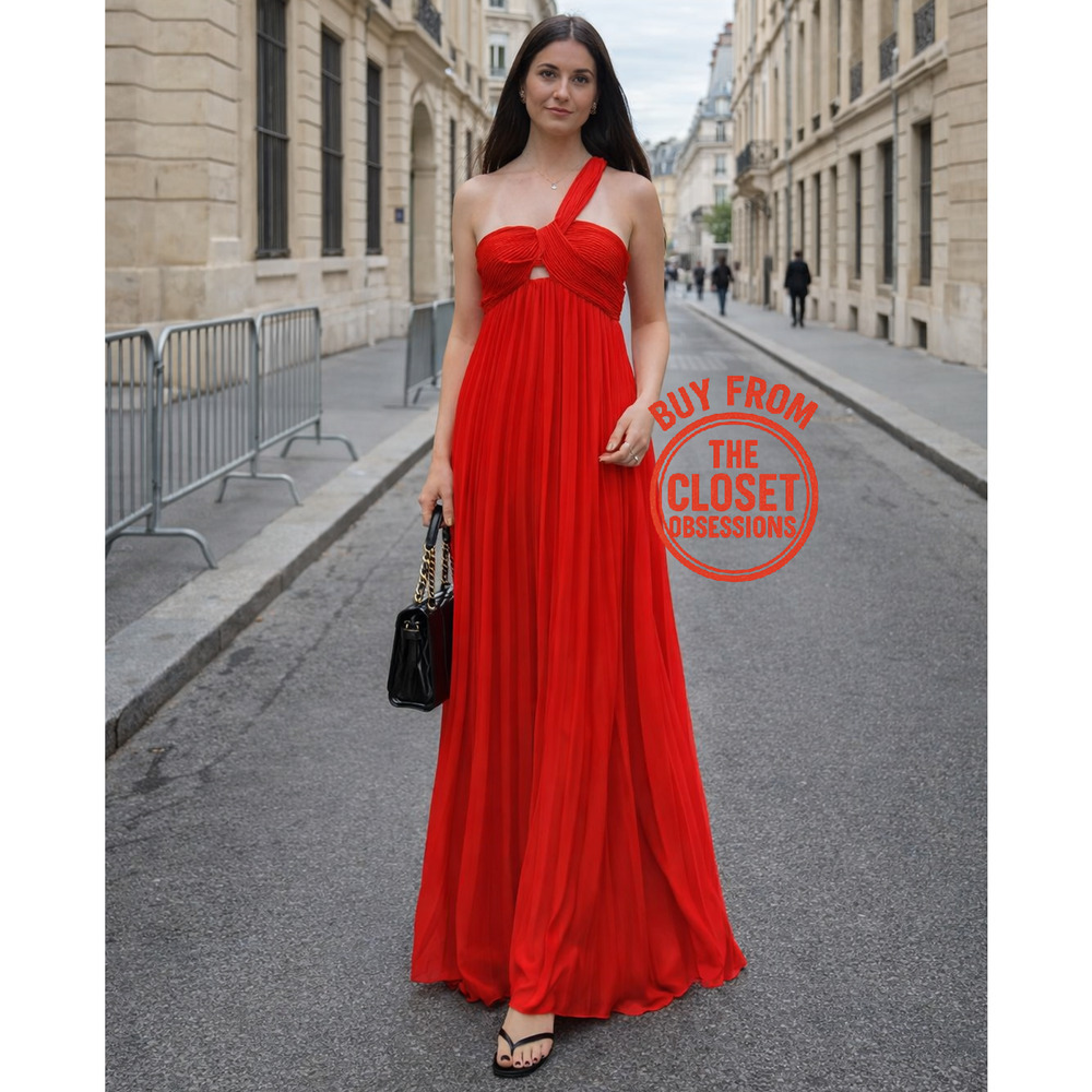 MANGO Red Pleated Front Knot Maxi Dress NWT Wedding Guest Formal - Picture 11 of 16